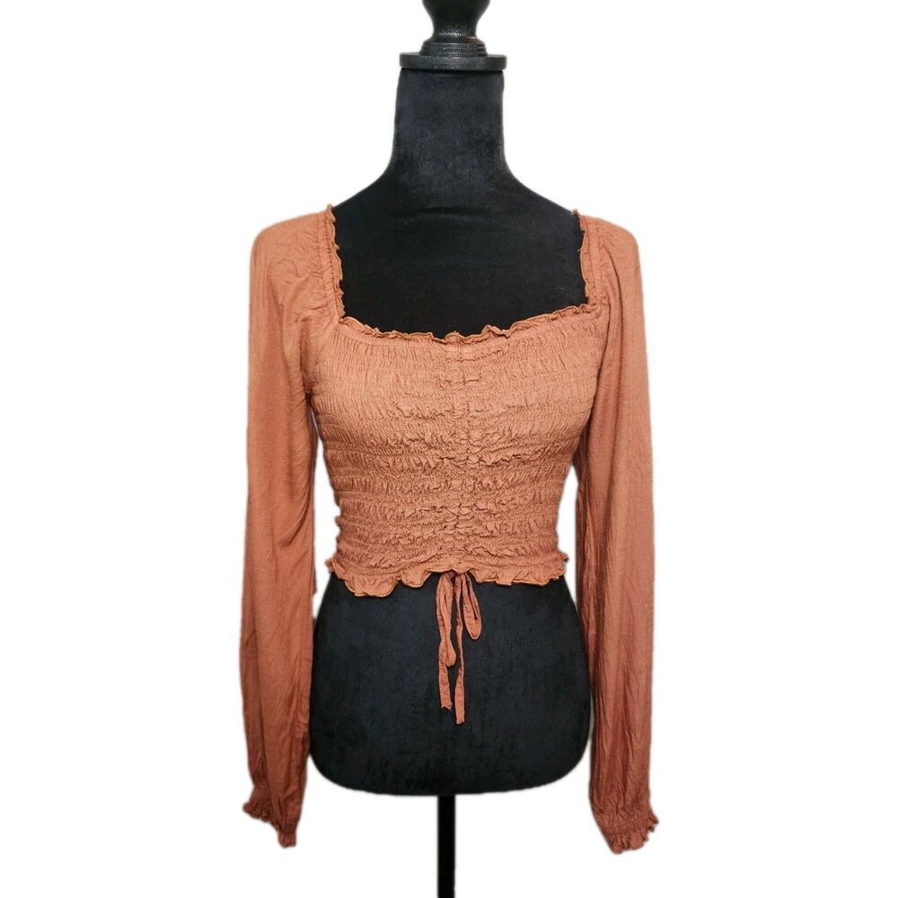 Japna Cropped Long Sleeve Women XS Brown Top Festival Renaissance Cottagecore